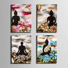 E-HOME Stretched Canvas Art Buddha And Bright Flowers Decoration Painting  Set Of 4