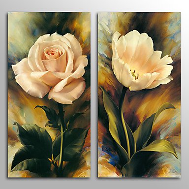 Canvas Print ModernTwo Panels White Rose And Tulip Canvas Vertical Print Wall Decor For Home Decor