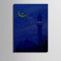 E-HOME Stretched LED Canvas Print Art Tower Under The Moon LED Flashing Optical Fiber Print One Pc