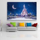 E-HOME Stretched LED Canvas Print Art Castle in The Snow Christmas Series LED Flashing Optical Fib