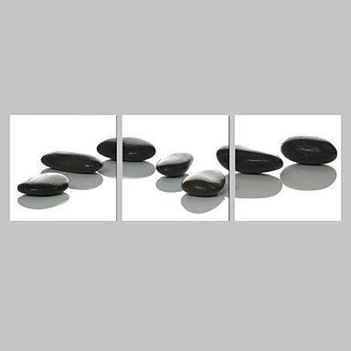 E-HOME Stretched Canvas Art Black Stone Decorative Painting Set of 3