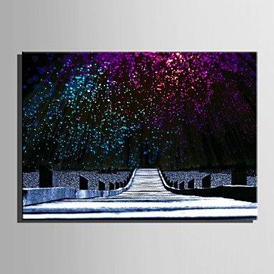 E-HOME Stretched LED Canvas Print Art Starlight Wood Plank LED Flashing Optical Fiber Print One Pc