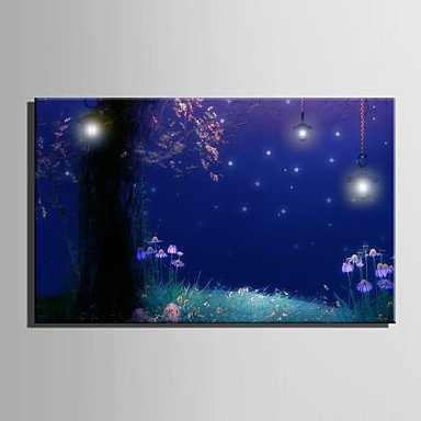 E-HOME Stretched LED Canvas Print Art Under The Trees In The Garden LED Flashing Optical Fiber Pri