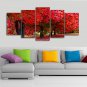 Canvas Print Landscape Five Panels Red Tree Canvas Horizontal Print Wall Decor For Home Decoration