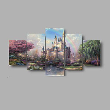 HD Print Castle Rainbow scenery Painting Wall Art 5pcs/set Home Decor (No Frame)