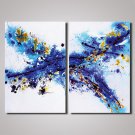 2 Panels Blue Abstract Painting Picture Print on Canvas Modern Wall Art Unframed