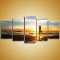 5 Panels A women is praticing Yoga on the Beach Printed Canvas Painting For Modern Decoration for