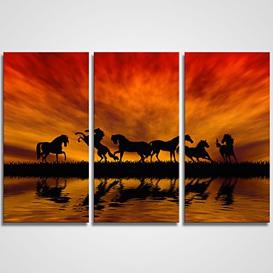 3 Panels Sunset Clouds and the Running Horses Printed on Canvas Modern Canvas Art for Office Decor