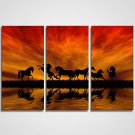 3 Panels Sunset Clouds and the Running Horses Printed on Canvas Modern Canvas Art for Office Decor