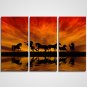 3 Panels Sunset Clouds and the Running Horses Printed on Canvas Modern Canvas Art for Office Decor