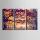 E-HOME Stretched Canvas Art Autumn Park Scenery Decoration Painting Set Of 3