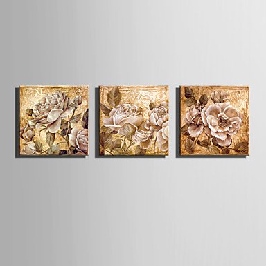 E-HOME Stretched Canvas Art Elegant Flowers Decoration Painting  Set of 3