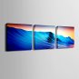 E-HOME Stretched Canvas Art Blue Waves Decoration Painting Set of 3