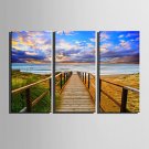 E-HOME Stretched Canvas Art Beach Plank Road Decoration Painting  Set Of 3