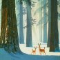 E-HOME Stretched Canvas Art The Deer Forest Scenery Decoration Painting  Set Of 2