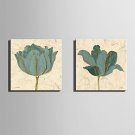 E-HOME Stretched Canvas Art Retro Charm Blue Flowers Decoration Painting  Set of 2