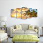 5 Panels Sunny Beach with Trees Picture Print on Canvas Unframed