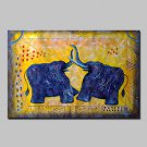 Hand Painted Two Elephants Oil Painting On Canvas Modern Abstract Animal Wall Art Pictures For Hom