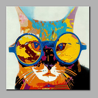 Single Modern Abstract Pure Hand Draw Ready To Hang Decorative With Glasses Cat Oil Painting