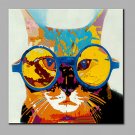 Single Modern Abstract Pure Hand Draw Ready To Hang Decorative With Glasses Cat Oil Painting