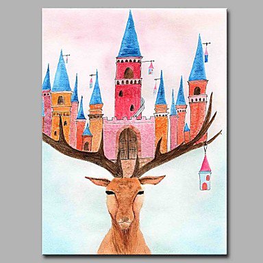 Castle and Elk 100% Hand Painted Contemporary Oil Paintings Modern Artwork Wall Art for Room Decor