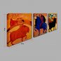 Hand-Painted Abstract The Bull  Modern Three Panels Canvas Oil Painting For Home Decoration