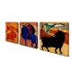 Hand-Painted Abstract The Bull  Modern Three Panels Canvas Oil Painting For Home Decoration