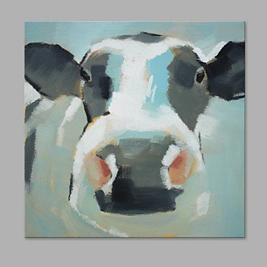 IARTS Hand Painted Modern Abstract Farmhouse Cow Front Oil Painting On Canvas with Stretched Frame