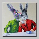 Hand-Painted Modern Abstract Animal Rabbit Friends Oil Painting On Canvas Wall Art For Home Decora