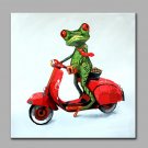 Hand-Painted Animal  The Frog To Ride Motorcycle Ready To Hang  Modern One Panel Canvas Oil Painti