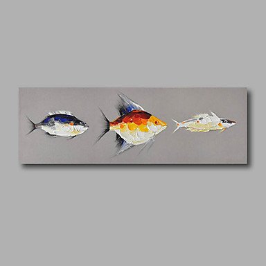 Stretched (Ready to hang) Hand-Painted Oil Painting 48"x16" Canvas Wall Art Modern Abstract Fishes