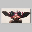 Hand Painted Wear Glasses Of Cattle Animal Oil Painting On Canvas Modern Abstract Wall Art Picture