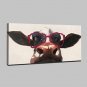 Hand Painted Wear Glasses Of Cattle Animal Oil Painting On Canvas Modern Abstract Wall Art Picture
