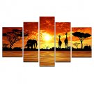 VISUAL STARAnimal Oil Painting Hand-Painted Canvas Wall Art Handmade Oil Painting Five Panels Read