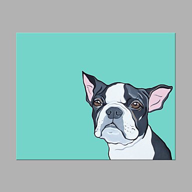 IARTS Hand Painted Modern Abstract Black & White Dog Display Oil Painting On Canvas with Stretched
