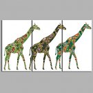 Cruising Giraffe 3 Panels Hand-painted Oil Paintings on Canvas Modern Artwork Wall Art for Room De