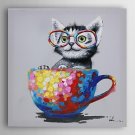 Hand Painted Oil Painting Animal Sat In The Cup with Stretched Frame 7 Wall Arts