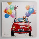 Hand Painted Oil Painting Animal The Giraffe And Dog's Road Trip with Stretched Frame 7 Wall Arts