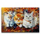 3 Cat Lovely Oil Painting on Canvas