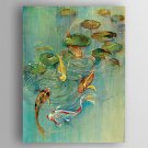 Oil Painting Fishes and  Water Lilies Painted Canvas with Stretched Framed Ready to Hang