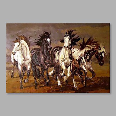 Hand-Painted 4 Horses are Running Modern One Panel Canvas Knife Oil Painting For Home Decoration