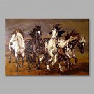 Hand-Painted 4 Horses are Running Modern One Panel Canvas Knife Oil Painting For Home Decoration