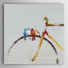 Hand Painted Oil Painting Animal Birds Stay on the Bike with Stretched Frame