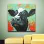 Oil Painting Black Cow's Head Hand Painted Canvas with Stretched Framed Ready to Hang