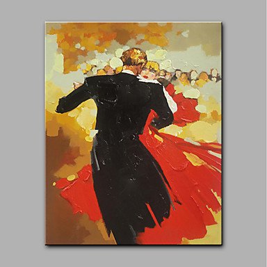 Hand-Painted Dancing People Vertical Art Deco/Retro One Panel Canvas Oil Painting for Home Decorat