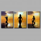 Hand-Painted  Beautiful Sunset Beach Scene Leisure  Modern Three Panels Canvas Oil Painting For Ho