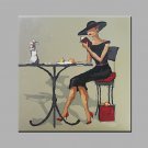 Hand-Painted  Women's Leisure Time Modern One Panel Canvas Oil Painting For Home Decoration