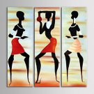 IARTS Oil Painting Modern Abstract Dancing African Set of 3 Hand Painted Canvas with Stretched Fra