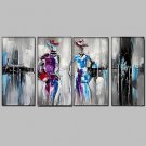 4 Sets Cow Boys Play Music Acrylic Paintings Wall Art Canvas Stretchered Ready to Hang