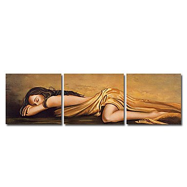 Hand-Painted People Three Panels Canvas Oil Painting For Home Decoration